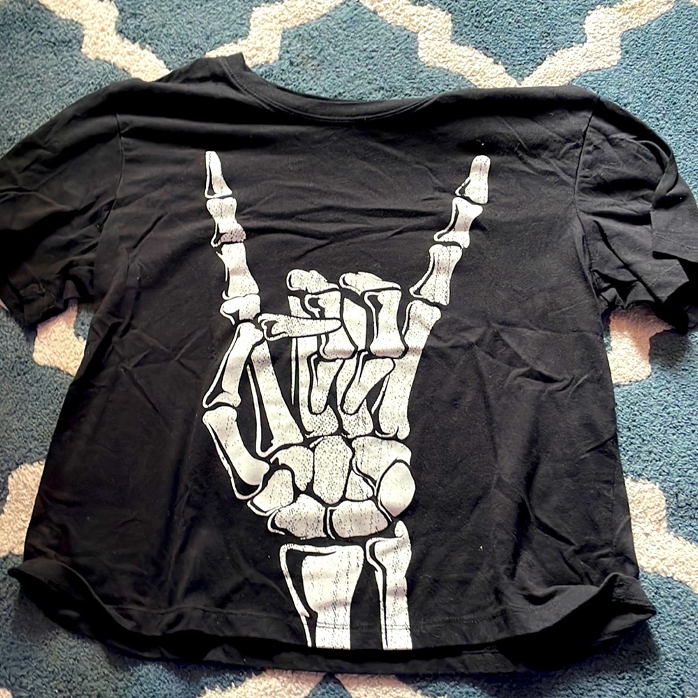 Color: Black, Size: Large.Glow in the dark skeleton hand (rock n roll)